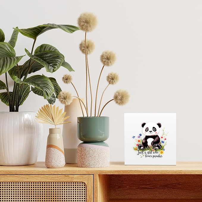 Panda Decor Wooden Box Sign Decorative, Home Room Desk Decorations For Teens Teenage Girls Age 8-12, Panda Lovers Themed Gifts Stuff Accessories Things Merchandise Items!