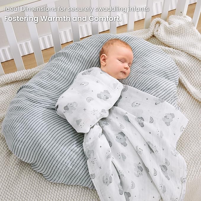 Softan Swaddle Blankets for Baby Girls & Boys Gift, Large 47X47 inches Receiving Blankets for Newborn,4 Pack Gray Elephant