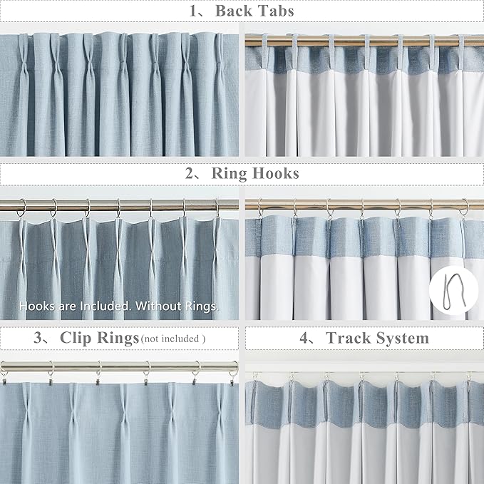 WEST LAKE 84 Inches Long Dusty Blue Bailey Pinch Pleated Blackout Curtians with Liner,Thermal Insulated Drapes for Bedroom Living Room,Rustic Linen Textured Back Tab Window Treatment,60"Wx84"L,1 Panel