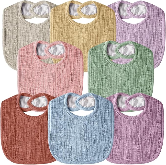 Wrrernsin Muslin Baby Bibs for Unisex Boys Girls, Cotton Drool Bibs, Adjustable Newborn Bibs for Drooling and Teething