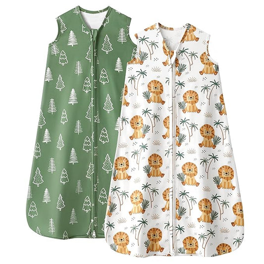 FIEMOL Baby Sleep Sack 18-24 Months, 0.5 TOG Wearable Blanket for Baby Boy and Girl, 2-Way Zipper Toddler Sleeping Bag 2 Pack, Lightweight Sleep Sacks Green Lion（X-Large）