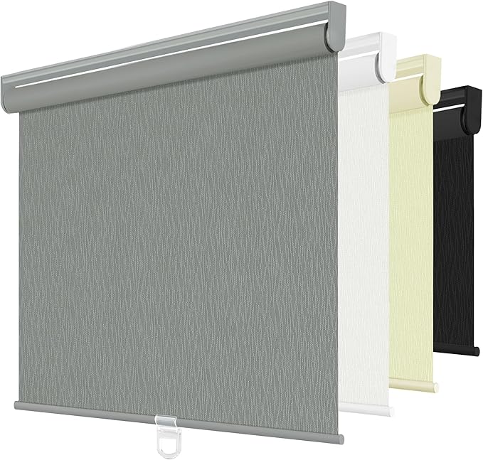 ChrisDowa Blackout Roller Shades for Windows, Striped Pattern Cordless Pull Down Door Blinds with Privacy, Thermal Insulated Window Shades for Living Room, Home and Office. Grey, 22" W x 72" H