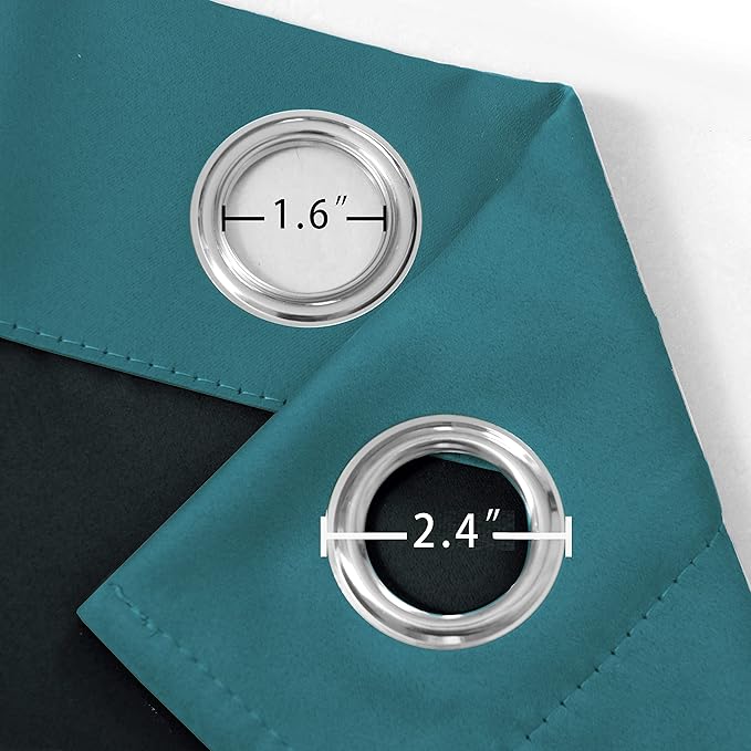 LEMOMO 100% Blackout Curtains 52 x 72 Inch/Sea Teal Curtains 2 Panels with Black Lining Room Darkening Thermal Insulated Bedroom Curtains