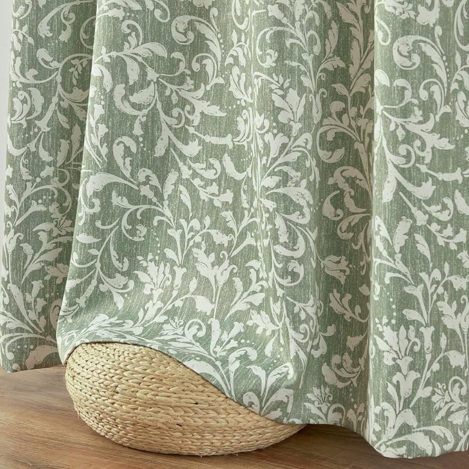 jinchan Blackout Curtains for Bedroom, Green Scroll Floral Patterned Curtains 108 Inch Length for Living Room, Farmhouse Vintage Art Deco Drapes, Thermal Insulated Curtains Grommet 2 Panels
