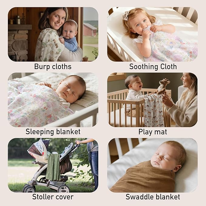GLLQUEN BABY Muslin Swaddle Blankets Breathable Receiving Blankets (35" x 40") 2-Pack Soft Baby Blankets for Girls and Boys Newborn Essentials Muslin Burp Cloths Swaddle Wrap Baby Gift(Barn Prelude)
