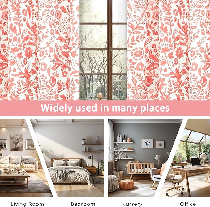 DriftAway Julia Watercolor Blackout Room Darkening Lined Thermal Insulated Energy Saving Window Curtains 2 Layers 2 Panels Each Size 52 Inch by 84 Inch Blush