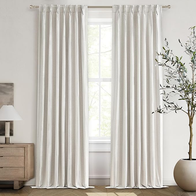 100 Inch Long Blackout Curtains for Sliding Glass Doors, Heat Blocking Linen Pinch Pleated Drapes for 98 Inch Long Window Privacy Living Room Cooling (40Wide x 100Tall x 2Panel,Rings&Hooks)