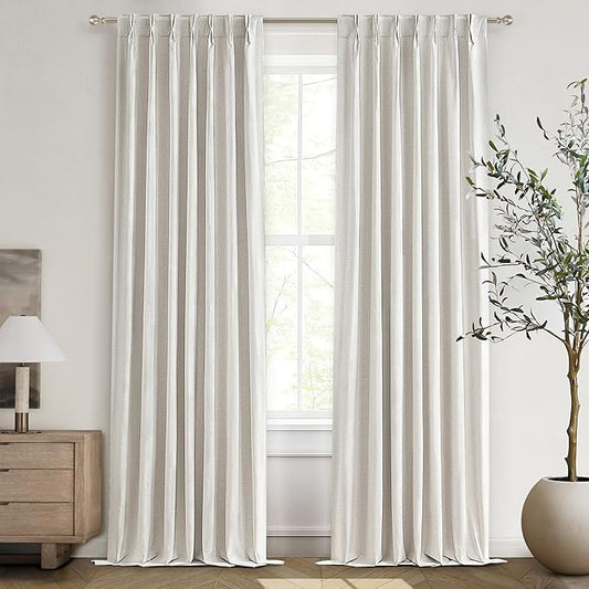 100 Inch Long Blackout Curtains for Sliding Glass Doors, Heat Blocking Linen Pinch Pleated Drapes for 98 Inch Long Window Privacy Living Room Cooling (40Wide x 100Tall x 2Panel,Rings&Hooks)