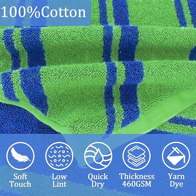 VOOVA & MOVAS Kids Hooded Poncho Towels (4-8Years,27.5"x27.5"),100% Cotton Soft Absorbent Towel for Boys,Perfect for Bathroom | Pool | Beach | Swimming, Jacquard Green Stripe