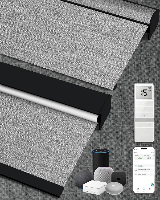 Kincmo Motorized Blinds with Remote,100% Blackout Motorized Roller Shades Work with Apple Homekit,Alexa,Google, Custom Electric Blinds with App,Voice Control (Dreamy Dark Grey)