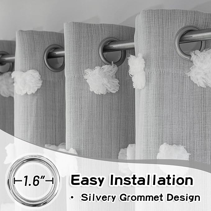 MYSKY HOME Grey Curtains for Bedroom 72 Inches Long Blackout Curtains Pom Pom White Sheer Curtains for Boys Room Double Layer for Toddler Bedroom Grommet Room Darkening Window Panels 52 x 72 Inch