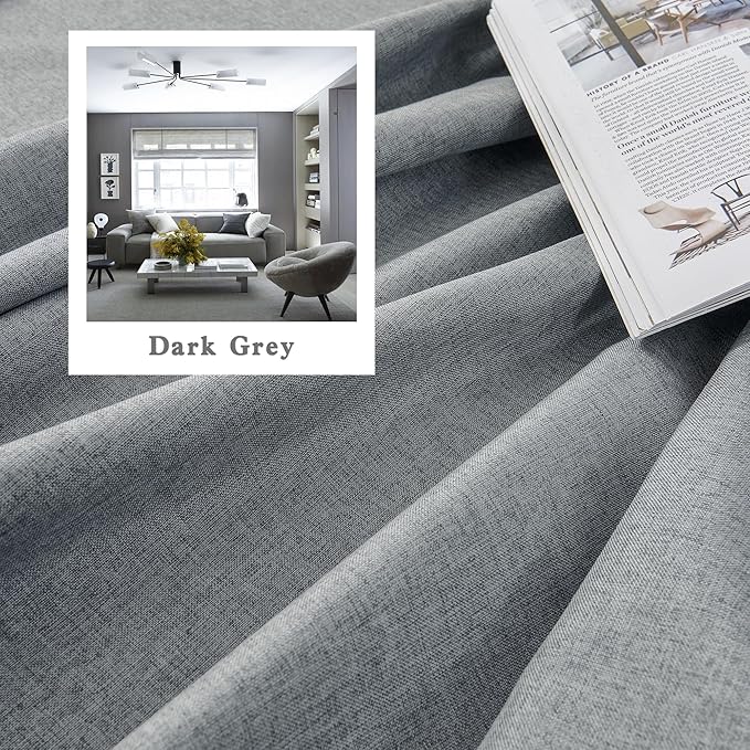 DUALIFE Dark Grey Curtains 96 Inch Length - Back Tab Pocket Pleated Room Darkening Curtains for Bedroom Living Room,Dining Room,Patio Sliding Glass Door Curtain Drapes(84W x 96L, 2 Panels)