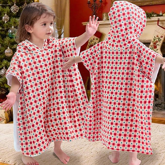 VOOVA & MOVAS Double-Layered Baby Hooded Bath Towel Poncho (2-4 Years, 20x21 Inches) | Ultra Soft & Absorbent Cotton | Thick Toddler Towel for Swimming, Beach, Shower & Winter,Heart
