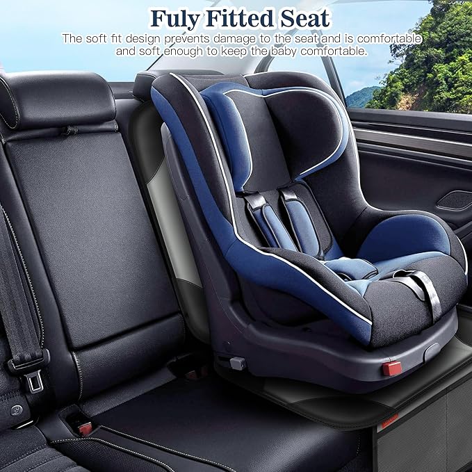 Sinvitron Car Seat Protector for Child Car Seat - Waterproof Non-Slip Leather Mat with 2 Mesh Pockets, Universal Seat Cover for Baby, Pets & Vehicles(2-Pack, Grey)