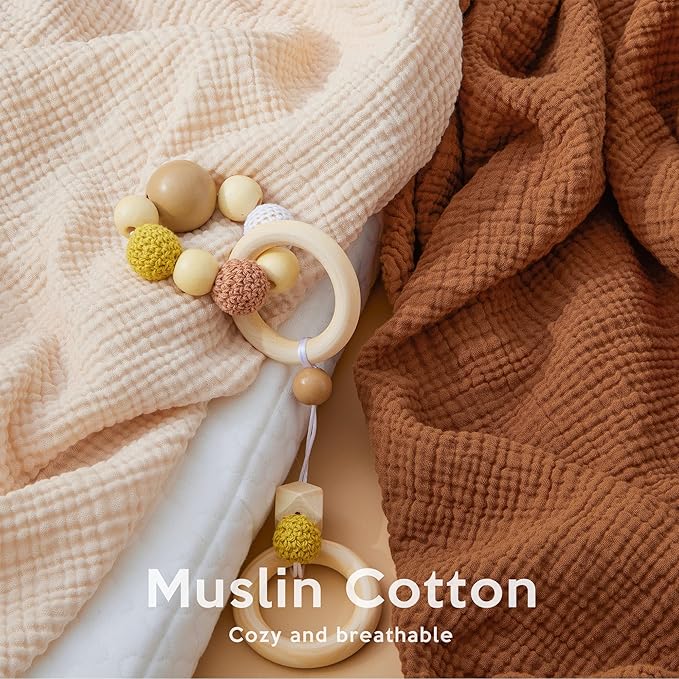 Pro Goleem Muslin Pack n Play Sheets for Boys and Girls, Soft Breathable Cotton Fitted Mini Crib Sheets, Neutral Baby Sheets for Playard Mattress, 2 Pack (Brown＆Beige)