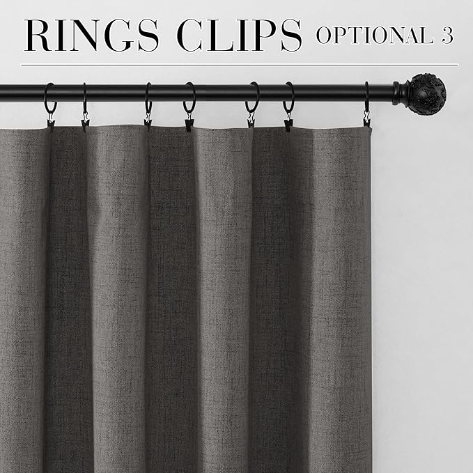 RYB HOME Grey 100% Blackout Linen Curtains 78 inch Long, Thermal Insulated & Privacy Assurd Home Decor Drapes for Bedroom/Office/Nursery, Rod Pocket & Back Tab Window Treatment, W52 X L78, 2 Panels