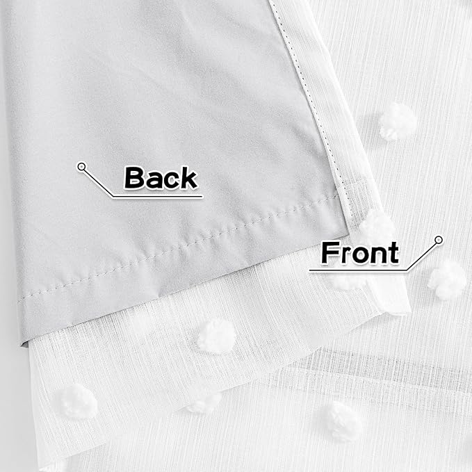 MYSKY HOME 100% Blackout Curtains for Bedroom White Blackout Curtains 54 Inches Long Thermal Insulated 2 Panels Short Curtains with White Pom Pom Sheer Room Darkening Grommet, 52 x 54 Inch