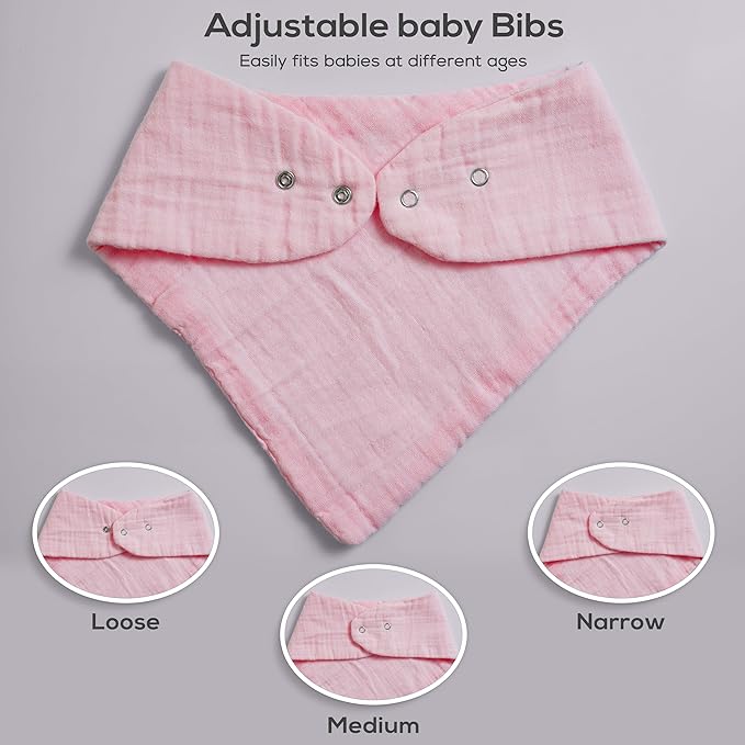 LILY O LAUREL Muslin Baby bibs for drooling and teething, 100% cotton, Bibs for baby girl, Muslin bibs for boys (8 Pack)