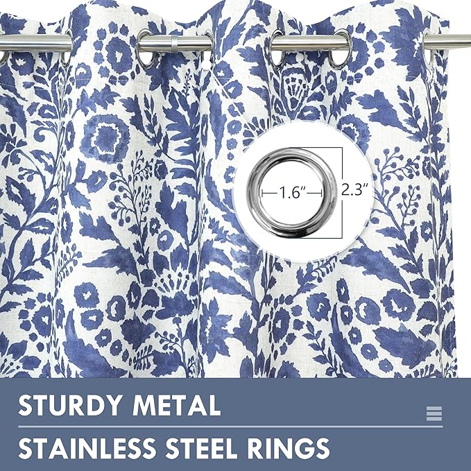 DriftAway Julia Watercolor Blackout Room Darkening Lined Thermal Insulated Energy Saving Window Curtains 2 Layers 2 Panels Each Size 52 Inch by 96 Inch Linen Navy