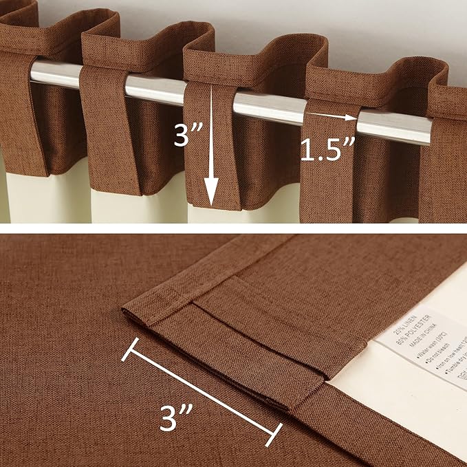 DUALIFE 96 Inch Terracotta Curtains 2 Panel Set Blackout Heat Reducing Sun Block Out Curtains for Bedroom Dorm UV Blocking Noise Canceling Burlap Linen Look Drapes Rod Pocket Back Tab,50 X 96 Rust