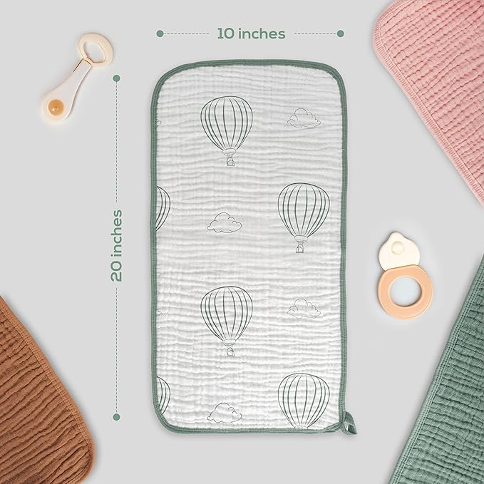 LILY O LAUREL Muslin Burp Cloths, 20"x10"- Pack of 8, 6 Layers Super Soft Absorbent & Breathable 100% Cotton for Baby Drool and Messes, Burp Cloth Baby Boy and Burp Cloths Baby Girl