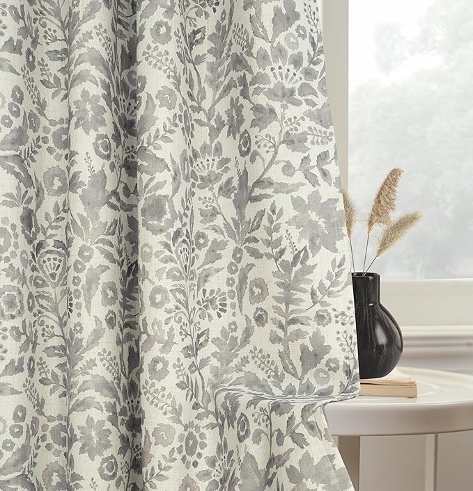 DriftAway Julia Watercolor Blackout Room Darkening Lined Thermal Insulated Energy Saving Window Curtains 2 Layers 2 Panels Each Size 52 Inch by 84 Inch Linen Gray