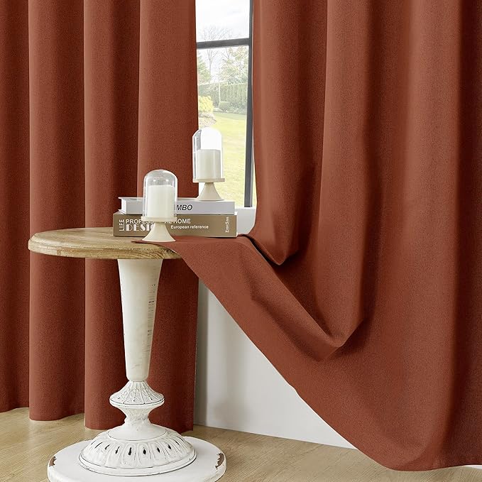 ChrisDowa 100% Blackout Terracotta Solid Curtains 72 Inches Long 2 Panels for Bedroom Living Room,Farmhouse Room Darkening Thermal Insulated Soundproof Grommet Top Window Treatment Drapes,52x72