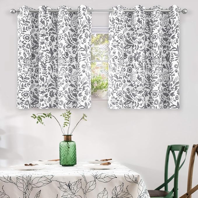 DriftAway Julia Watercolor Blackout Room Darkening Lined Thermal Insulated Energy Saving Window Curtains 2 Layers 2 Panels Each Size 52 Inch by 36 Inch Gray