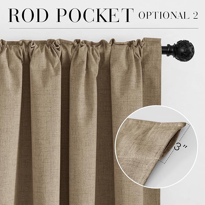 RYB HOME Burlap 100% Blackout Linen Curtains for Bedroom 52 Width 120 Long, Thich Elegant Extra Long Drapes for Modern/Vintage/Farmhouse Home Decor, Thermal Insulated Window Treatment, 2 Panels