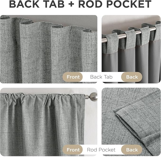 Joydeco Linen Blackout Curtains for Bedroom - 100% Light Blocking 1 Panels, Light Grey Drapes 70" W x 108" L, Thermal Insulated Room Darkening Curtains for Living Room, Rod Pocket & Back Tabs