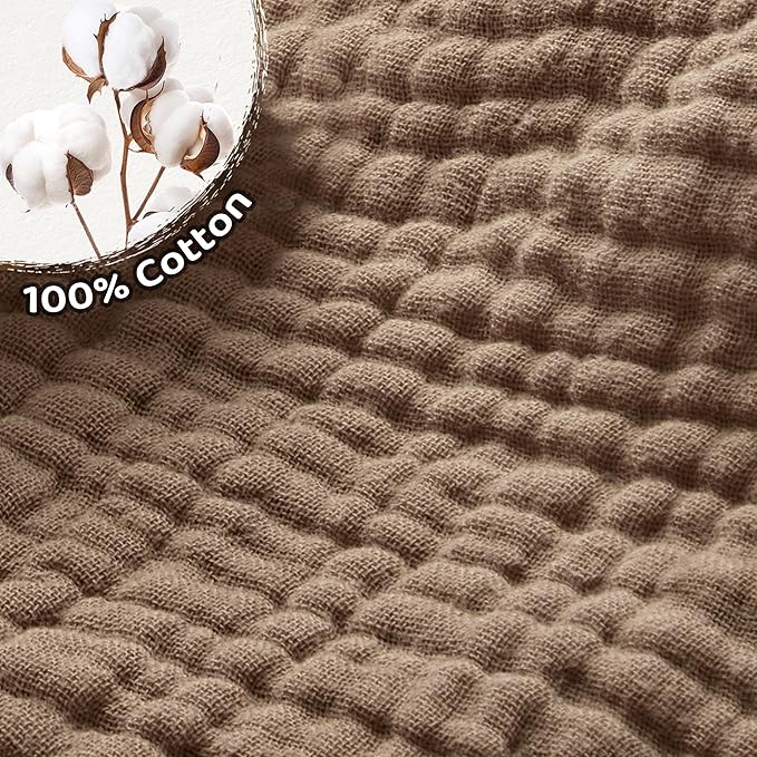 Pro Goleem Muslin Crib Sheets, 100% Cotton Crib Sheets for Boy Girl, 2 Pack Breathable Soft Neutral Baby Bed Sheets Set, Fits Standard Crib Mattress & Toddler Mattress 52"x28", (Brown＆Beige)