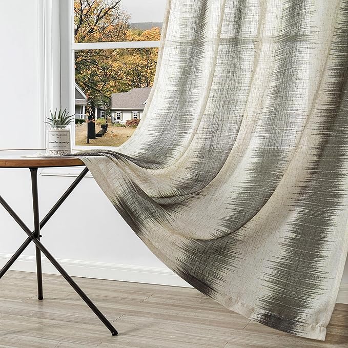 MYSKY HOME Curtains for Bedroom Windows 84 Inch, Farmhouse Drapes Lines Printed Linen Sheer Curtains Light Filtering Privacy Protect Modern Style Room Divider Curtains, 50"x84", Khaki, 2 PCs