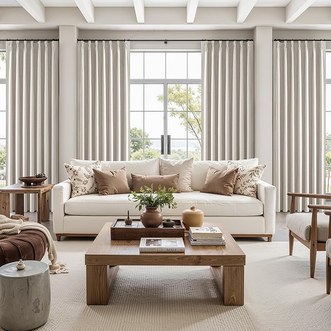 Linen Pinch Pleated Curtains 102 Inches Long Heavy Duty Thermal Insulated Custom Extra length Burg for Dining Room Cottage Total Blackout 48/60/72 Wide Window Treatments Drapes with Hook 2 Panels