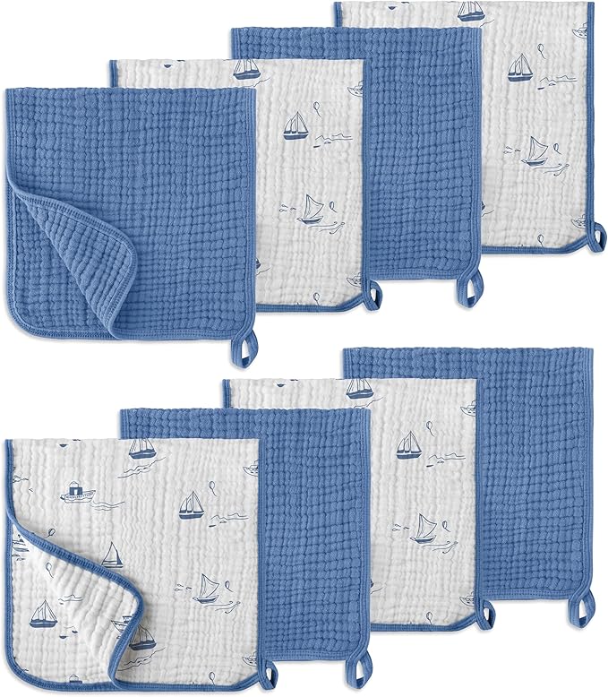LILY O LAUREL Muslin Burp Cloths, 20"x10"- Pack of 8, 6 Layers Super Soft Absorbent & Breathable 100% Cotton for Baby Drool and Messes, Burp Cloth Baby Boy and Burp Cloths Baby Girl