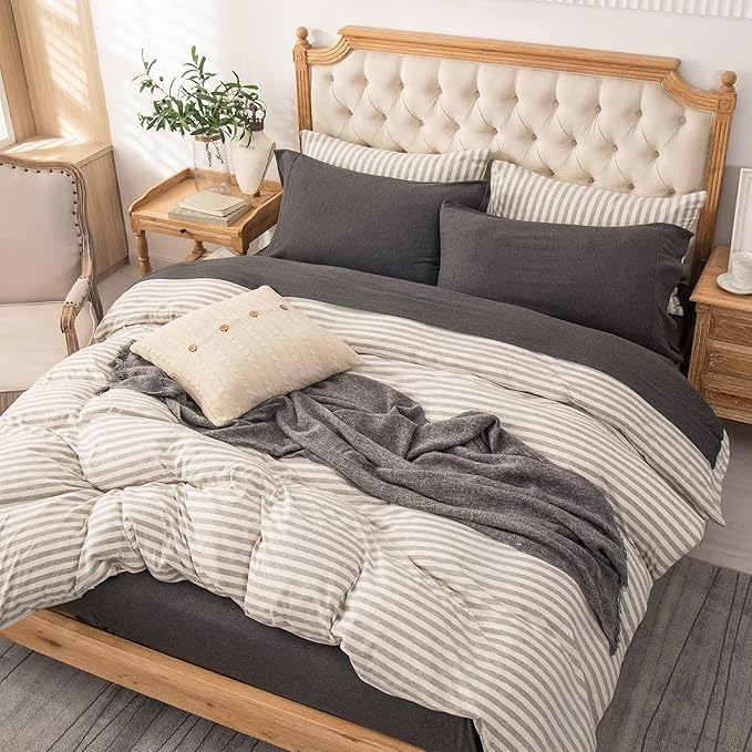 PURE ERA Jersey Knit 3pcs Bed Sheet Set 100% T-Shirt Heather Cotton Super Soft Comfy Breathable Fits Mattress Up to 20" Extra Deep Pocket (Charcoal Dark Grey,Twin XL)