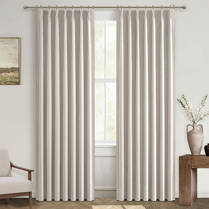 Unique Curtains 86 Inches Long for Living Room,Linen Farmhouse Modern Complete Blackout Custom Privacy Curtains for Windows Energy Efficient Closet Cover Pinch Pleated/Back Tab Birch Drapes 2 Panels