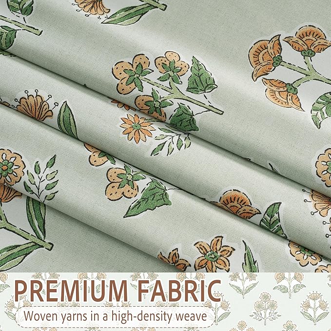 RYB HOME 100% Green Blackout Patterned Curtains for Bedroom, Farmhouse Room Darkening Soundproof Privacy Printed Window Treatment Drapes for Dining Room Living Room, W52 x L63, 2 Panels