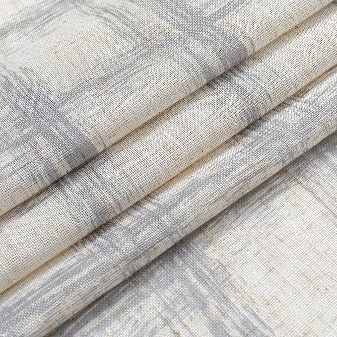 MYSKY HOME Linen Sheer Curtains 95 Inch Length for Bedroom, Living Room Curtains 2 Panel Sets, Soft Plaid Linen Polyester Blend Semi Sheers Light Filtering Back Tab Privacy Drapes, 50"x95", Grey