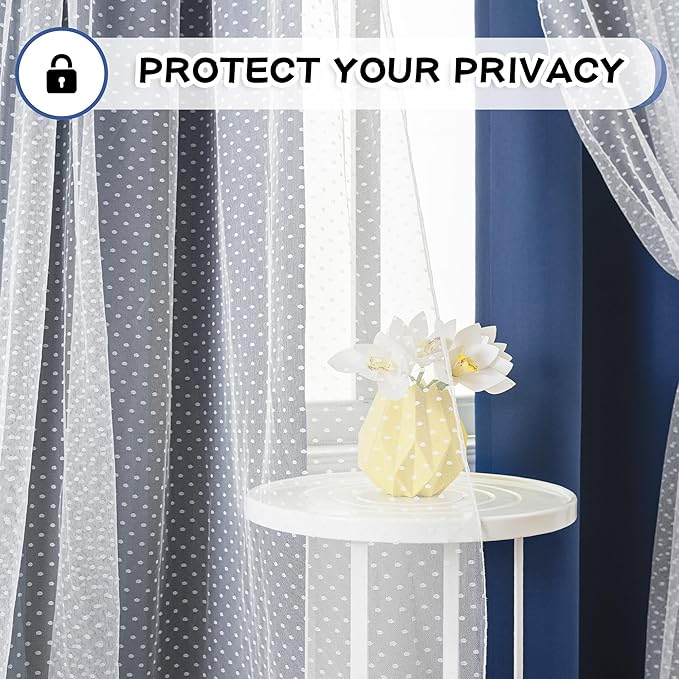 MYSKY HOME Navy Blue Blackout Curtains for Girls Bedroom & Nursery Kids Cute Curtains Double Layer with Polka Dots Sheer, Grommet Tops, 52x95 Inch Each Panel, 2 Panels