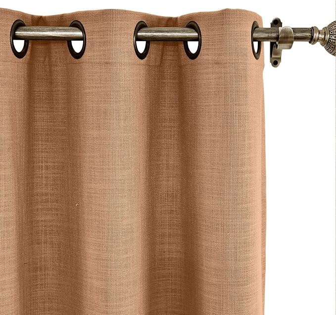 ChadMade 50W x 84L Inch Orange Faux Linen Curtain Drapes with Blackout Lining, Room Darkening Antique Bronze Grommet Curtain for Sliding Glass Door Patio Door Living Room (1 Panel)