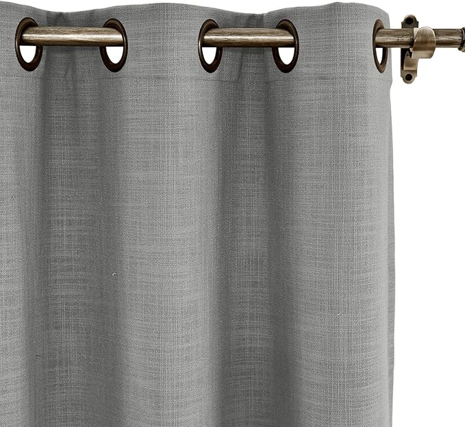 ChadMade 84W x 84L Inch Rock Grey Faux Linen Curtain Drapes with Blackout Lining, Room Darkening Antique Bronze Grommet Curtain for Sliding Glass Door Patio Door Living Room (1 Panel)