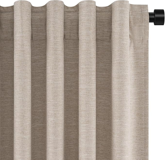 Topfinel 54 Inches Long Short Small Window Blackout Curtains Boho Farmhouse Linen Heat Blocking&Soundproof Room Darkening Curtains Back Tab Pleated with Hooks Fall Home Decor(52" Wx54 L 2 Panels)