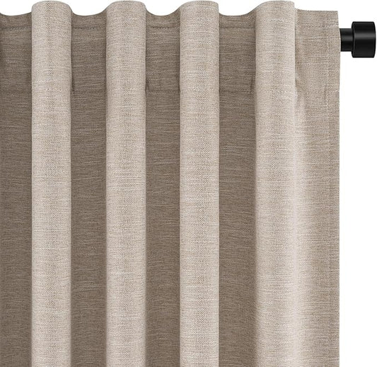Topfinel 54 Inches Long Short Small Window Blackout Curtains Boho Farmhouse Linen Heat Blocking&Soundproof Room Darkening Curtains Back Tab Pleated with Hooks Fall Home Decor(52" Wx54 L 2 Panels)