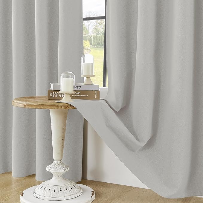 ChrisDowa 100% Blackout Light Grey Solid Curtains 84 Inches Long 2 Panels for Bedroom Living Room,Farmhouse Room Darkening Thermal Insulated Soundproof Grommet Top Window Treatment Drapes,52x84