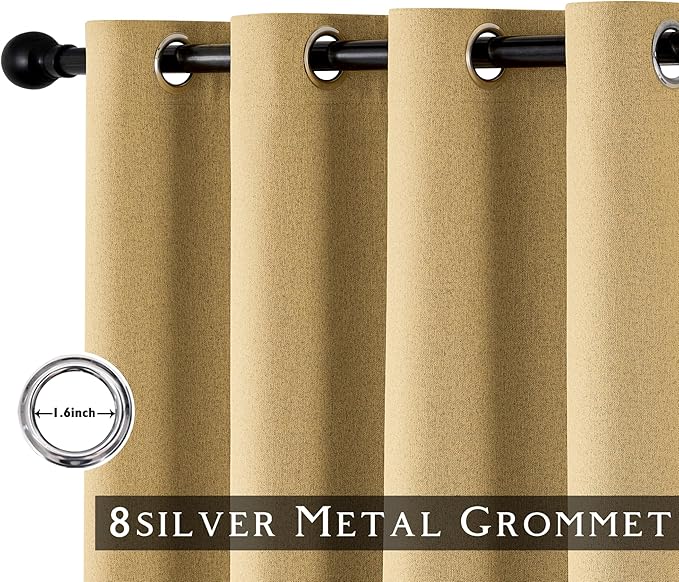 ChrisDowa 100% Blackout Mustard Yellow Solid Curtains 45 Inches Long 2 Panels for Bedroom Living Room,Farmhouse Room Darkening Thermal Insulated Soundproof Grommet Top Window Treatment Drapes,52x45
