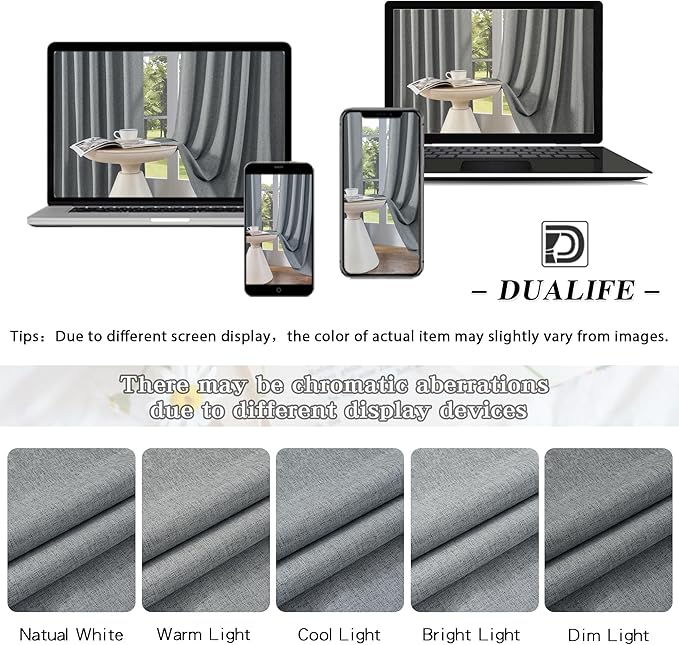 DUALIFE Room Darkening Curtains Back Tab Rod Pocket Curtains Thermal Insulated Energy Smart & Noise Blocking Out Privacy Drapes for French Door,2 Panels Set,Dark Grey,W50 x L72 Inch