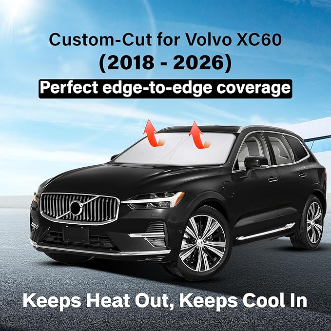 EcoNour Windshield Sun Shade for Volvo XC60 2018-2026 Accessories Custom Fit Window Shade Sun Visor Protector Foldable Blocks UV Rays Keep Your Car Cooler