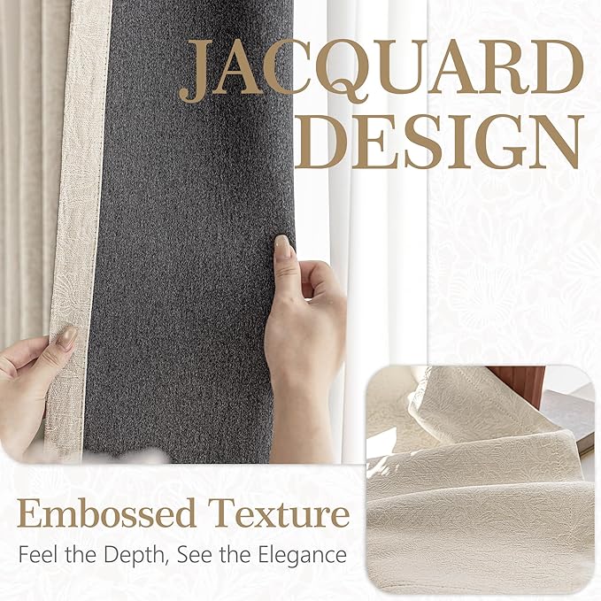 Metro Parlor Beige Floral Blackout Curtains 84 Inches Long for Bedroom, Jacquard Chenille Patterned Vintage Flower Curtains for Living Room Darkening Thermal Insulated Grommet Window Drapes, 2 Panels