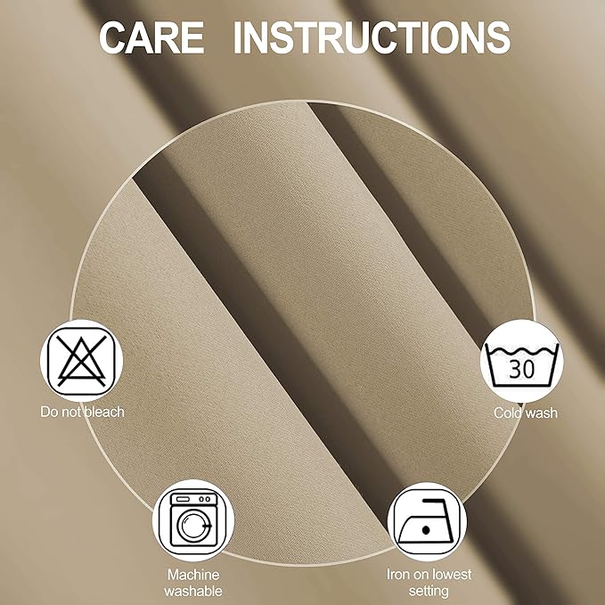 LEMOMO Beige Thermal 100% Blackout Curtains/52 x 95 Inch/Set of 2 Panels Room Darkening Curtains for Bedroom and Living Room