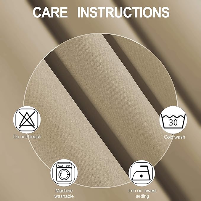 LEMOMO 100% Blackout Curtains 52 x 72 Inch/Beige Curtains 2 Panels with Black Lining Room Darkening Thermal Insulated Bedroom Curtains